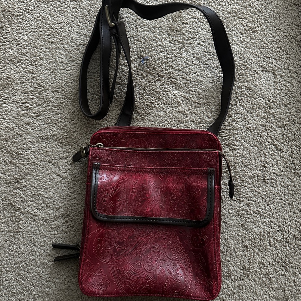 Red Embossed Crossbody Bag